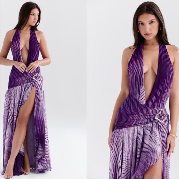 HOUSE‎ OF CB 'Olessia' Orchid Backless Halter Maxi Dress NWOT size L - Picture 3 of 14